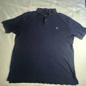 Polo Ralph Lauren Mens‎ 2XLT Navy Blue 100% Cotton Polo Shirt Big & Tall Pony